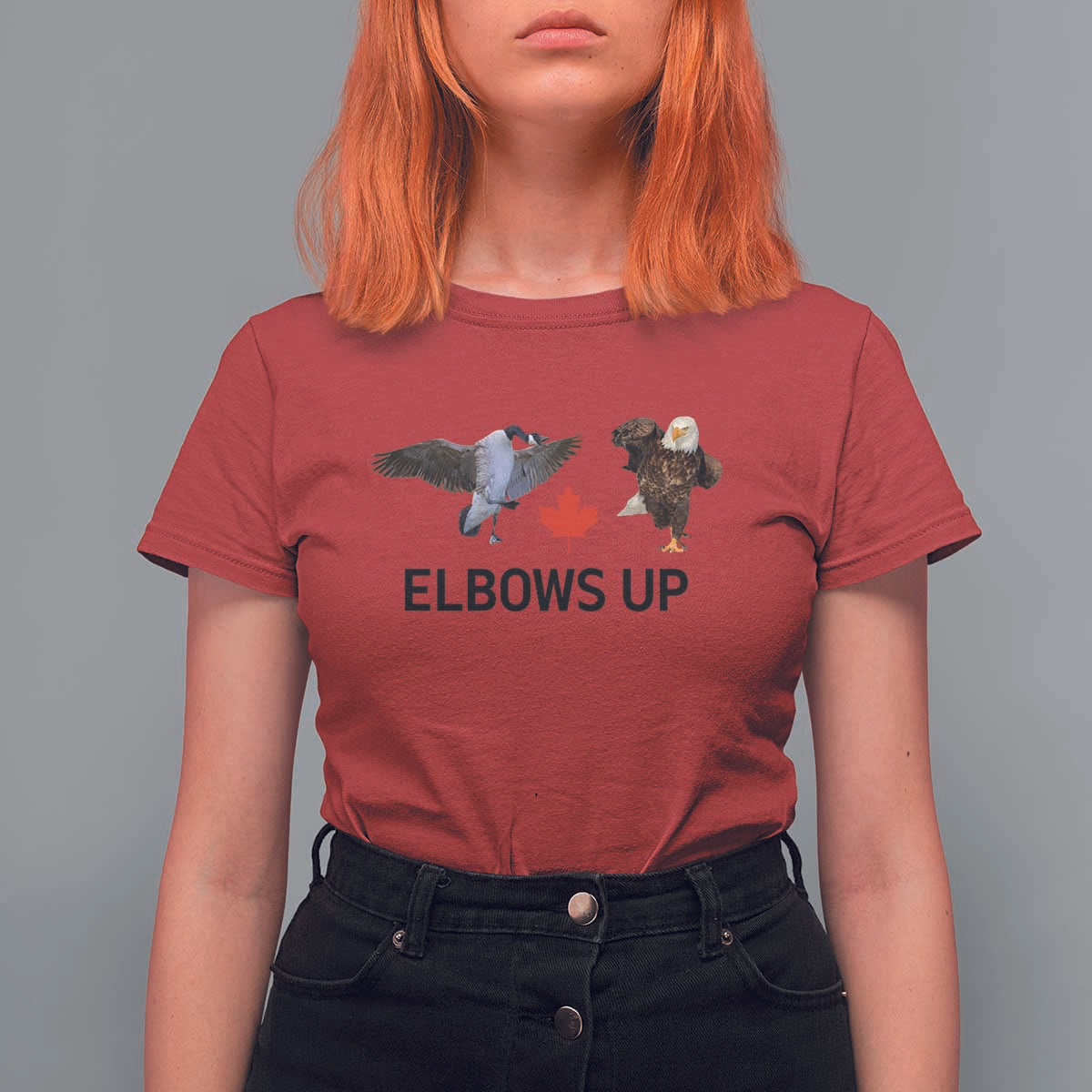 Elbows Up T Shirt For Women Canada Goose Vs Eagle Maple Leaf TS02
