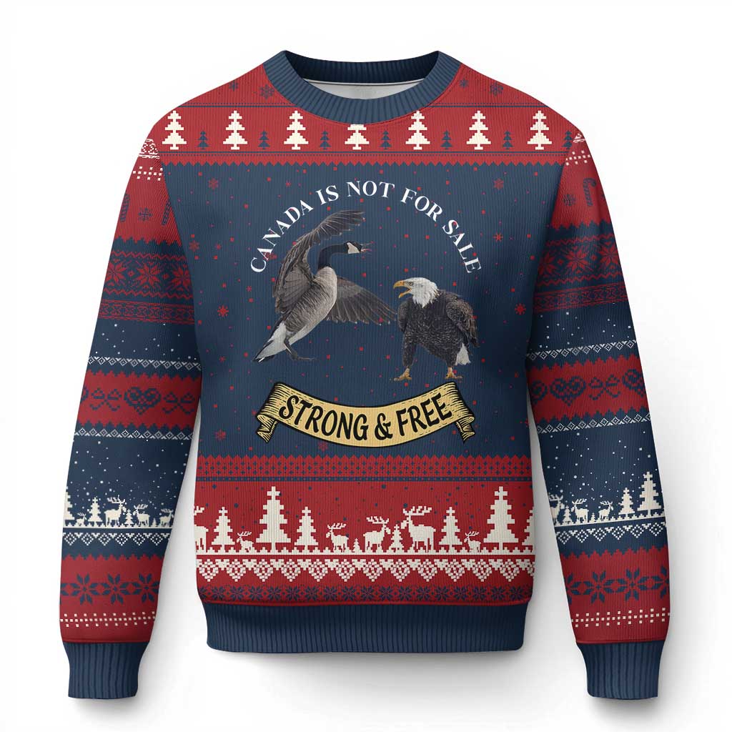 Elbows Up Ugly Christmas Sweater Canada Is Not For Sale Goose Vs Eagle - Wonder Print Shop