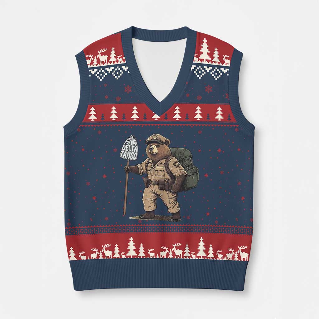 Foxtrot Delta Tango Resist Bear V-Neck Knit Sweater Vest - Wonder Print Shop