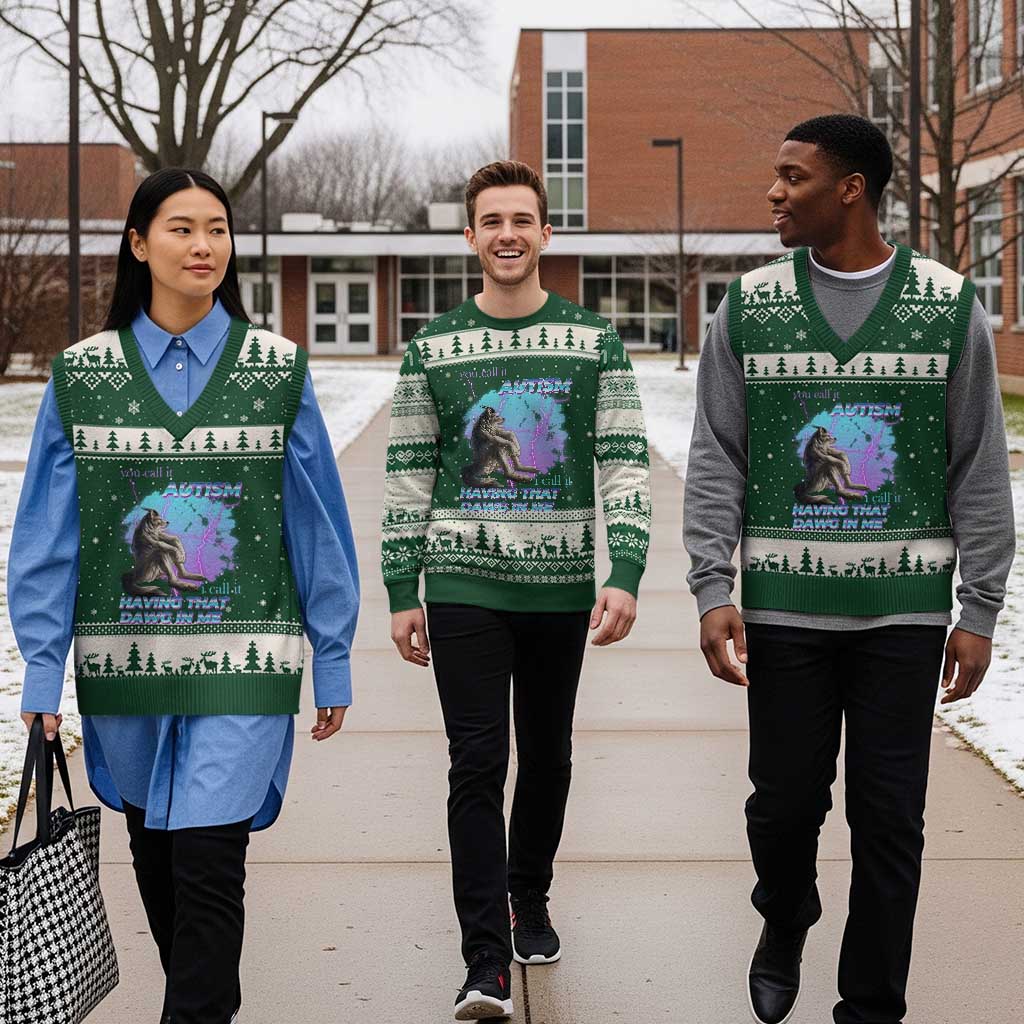 Funny Autistic Alpha Wolf Meme V-Neck Knit Sweater Vest You Call It Autism I Call It Having That Dawg In Me - Wonder Print Shop