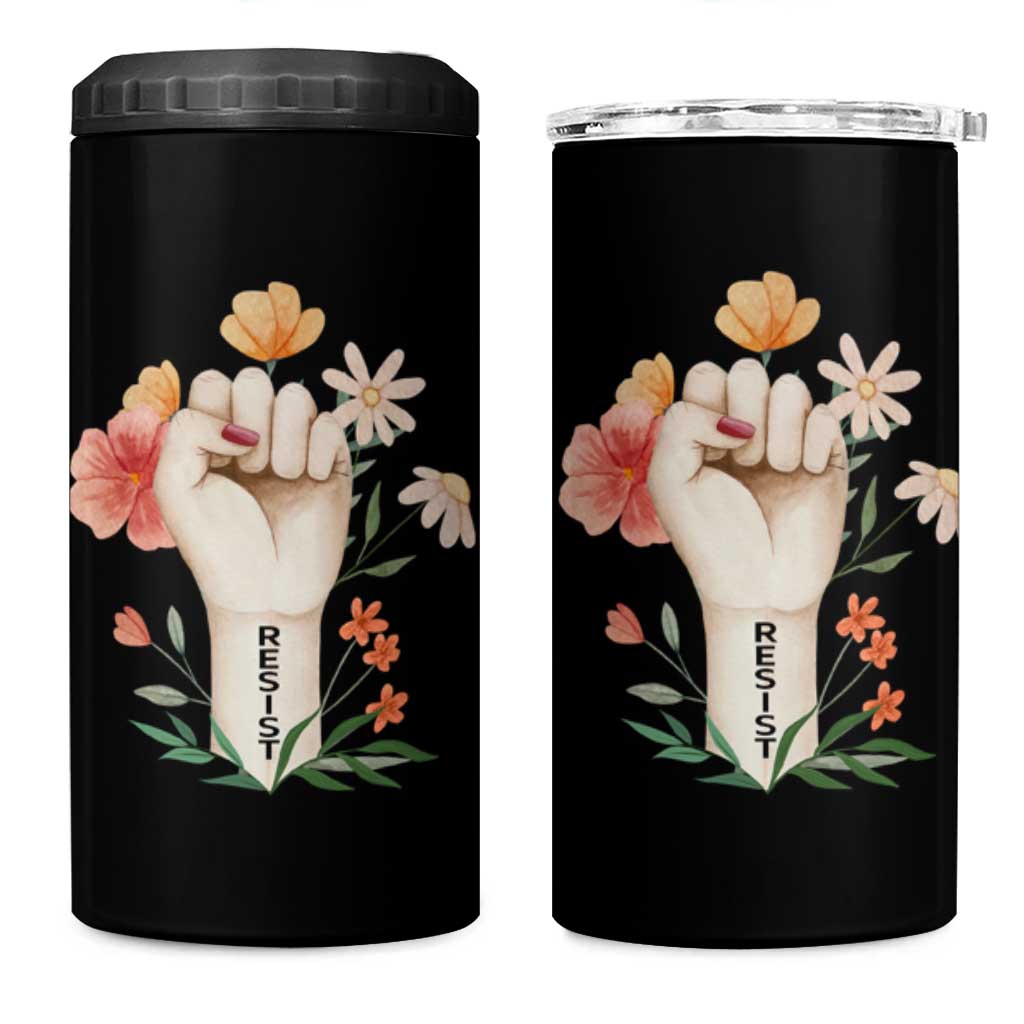 Empowered Women 4 in 1 Can Cooler Tumbler Resist Raised Fist Retro Boho