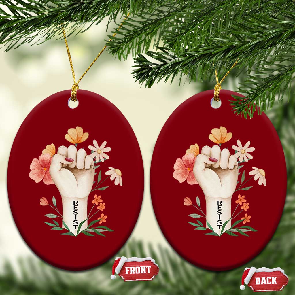 Empowered Women Ceramic Ornament Resist Raised Fist Retro Boho - Wonder Print Shop