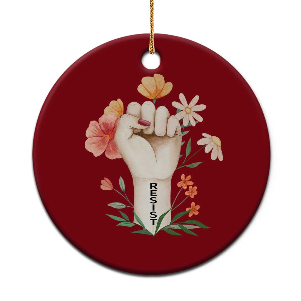 Empowered Women Ceramic Ornament Resist Raised Fist Retro Boho - Wonder Print Shop