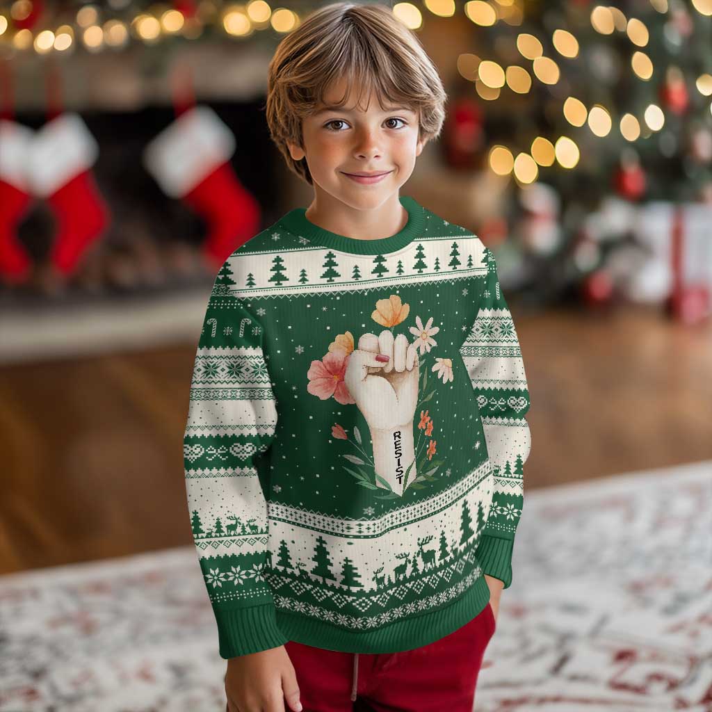 Empowered Women Ugly Christmas Sweater Resist Raised Fist Retro Boho - Wonder Print Shop