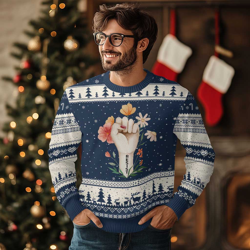 Empowered Women Ugly Christmas Sweater Resist Raised Fist Retro Boho - Wonder Print Shop