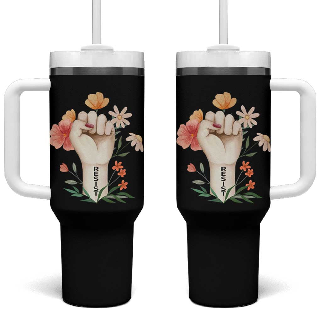 Empowered Women Tumbler With Handle Resist Raised Fist Retro Boho