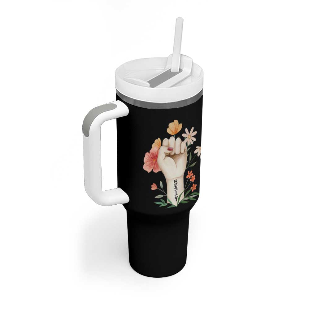 Empowered Women Tumbler With Handle Resist Raised Fist Retro Boho