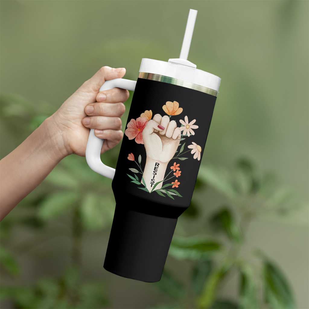 Empowered Women Tumbler With Handle Resist Raised Fist Retro Boho