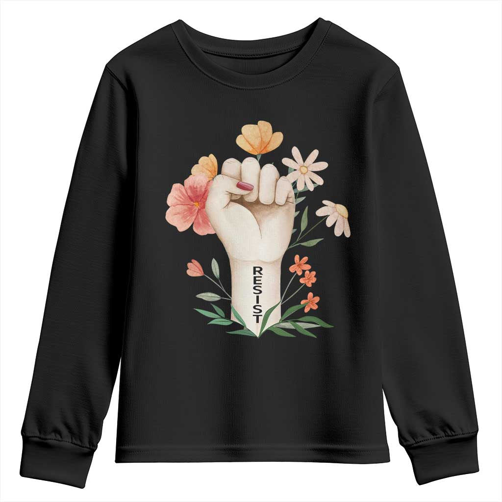 Empowered Women Youth Sweatshirt Resist Raised Fist Retro Boho