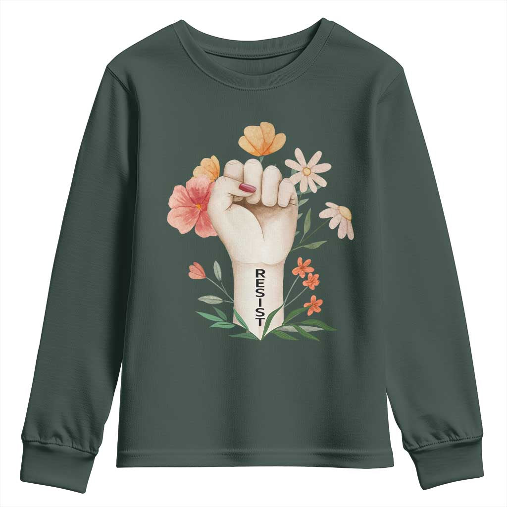 Empowered Women Youth Sweatshirt Resist Raised Fist Retro Boho