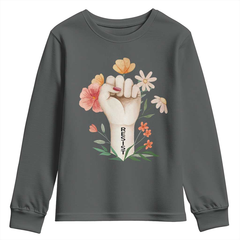 Empowered Women Youth Sweatshirt Resist Raised Fist Retro Boho