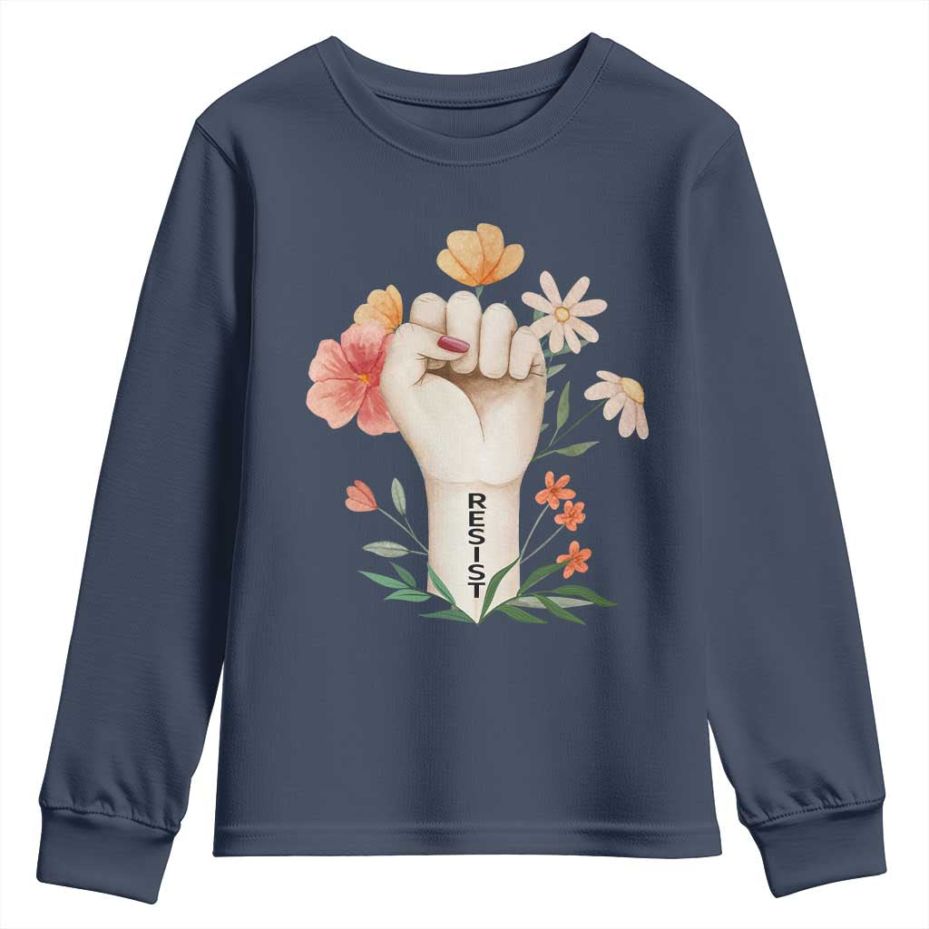 Empowered Women Youth Sweatshirt Resist Raised Fist Retro Boho