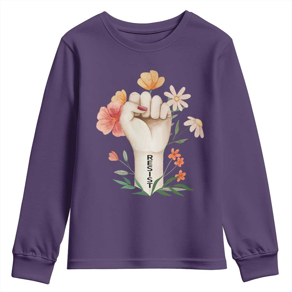 Empowered Women Youth Sweatshirt Resist Raised Fist Retro Boho