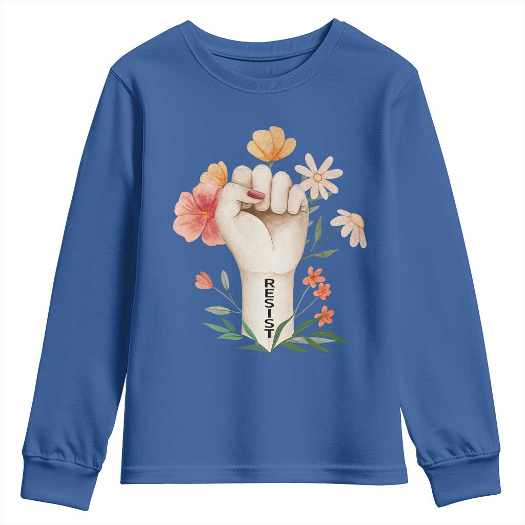 Empowered Women Youth Sweatshirt Resist Raised Fist Retro Boho
