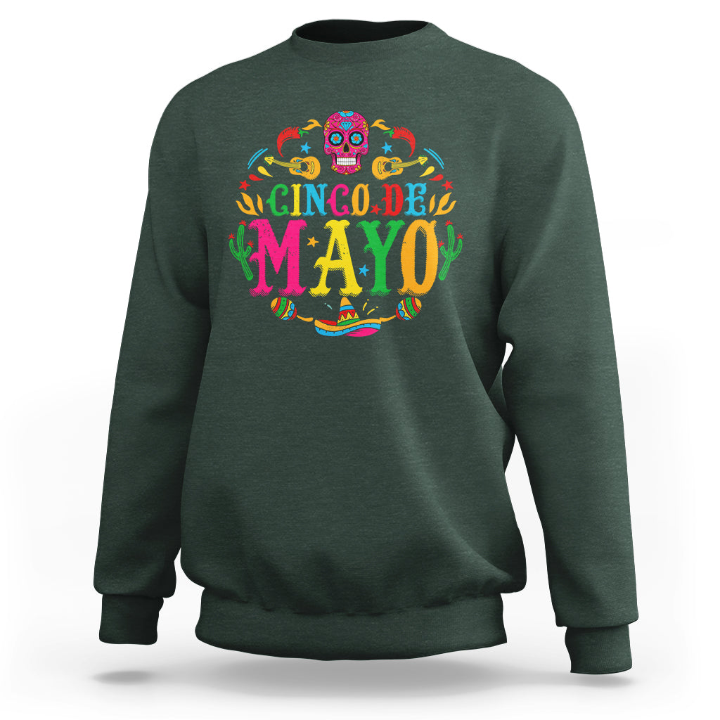Funny Cinco De Mayo Sweatshirt Cinco De Mayo Mexican Fiesta 5 De Mayo Mexican Sugar Skull - Wonder Print Shop