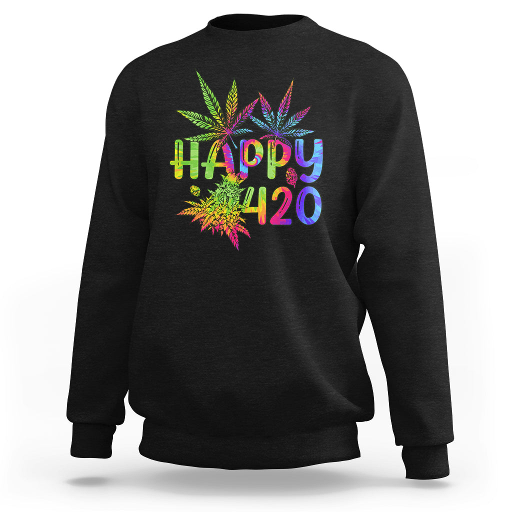 Happy 420 Sweatshirt Happy 420 Day Cannabis Weed Marijuana Leaf Lovers Men Women - Wonder Print Shop