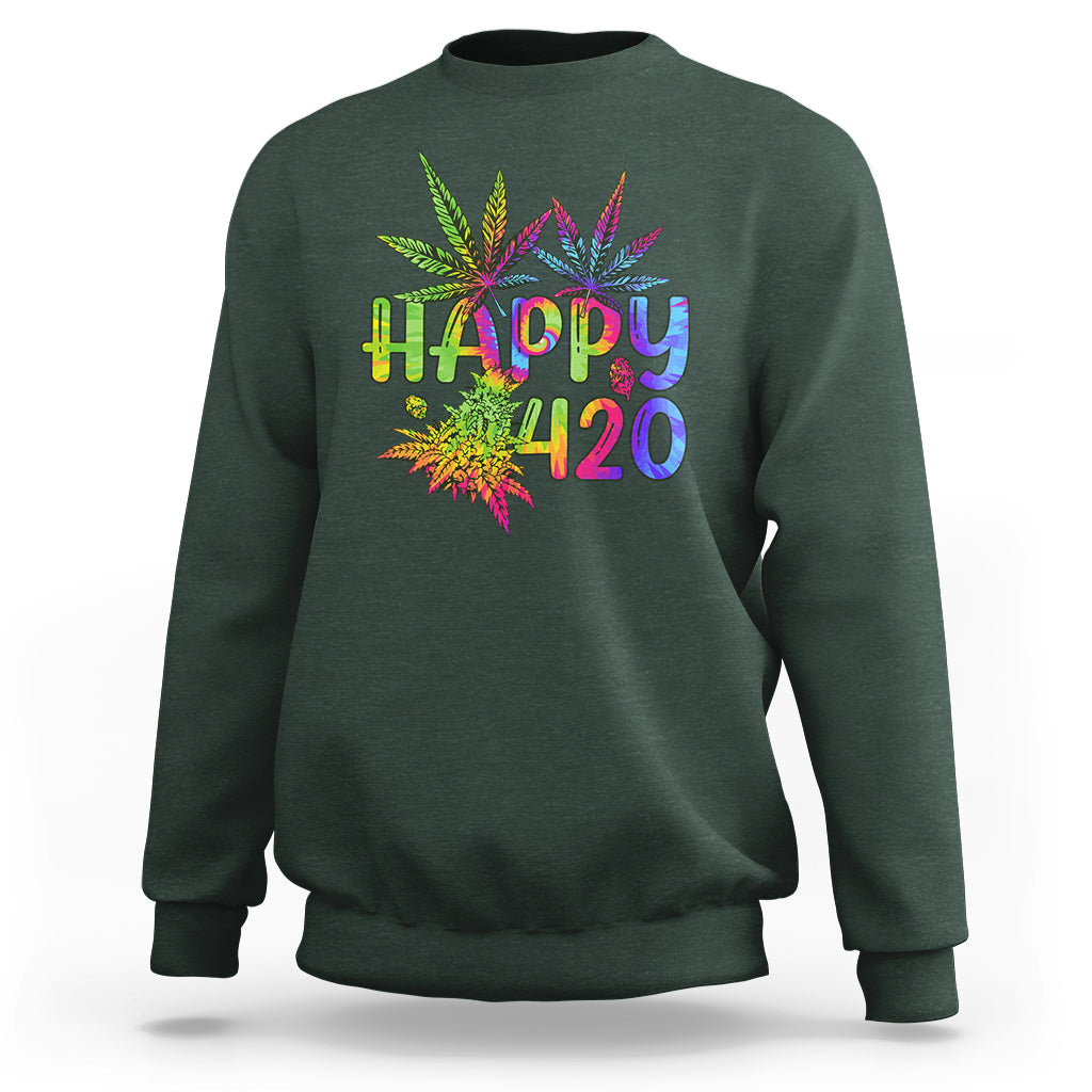 Happy 420 Sweatshirt Happy 420 Day Cannabis Weed Marijuana Leaf Lovers Men Women - Wonder Print Shop