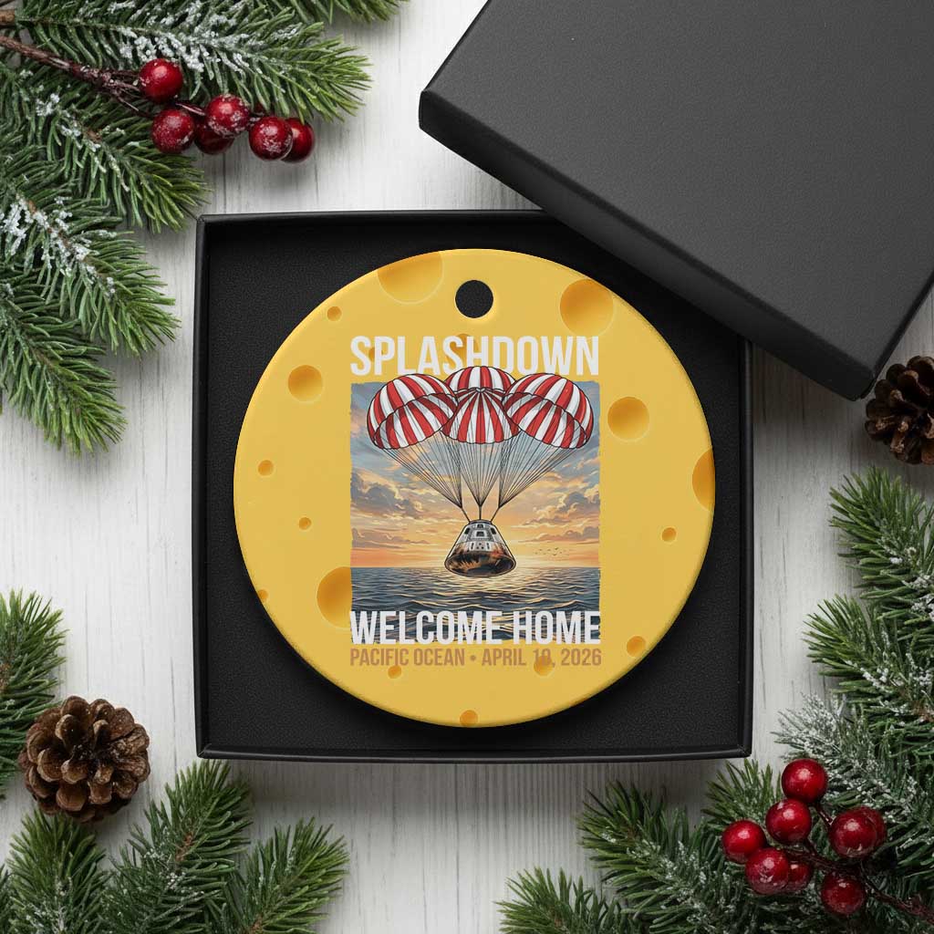 2026 Lunar Mission Splashdown Welcome Home Ceramic Ornament Pacific Ocean April 10 Vintage Capsule Recovery Graphic