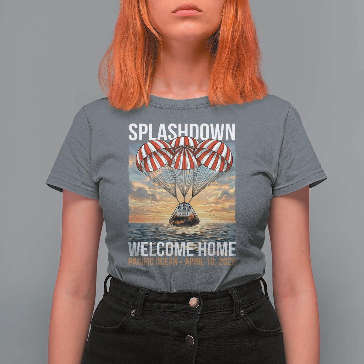 2026 Lunar Mission Splashdown Welcome Home T Shirt For Women Pacific Ocean April 10 Vintage Capsule Recovery Graphic