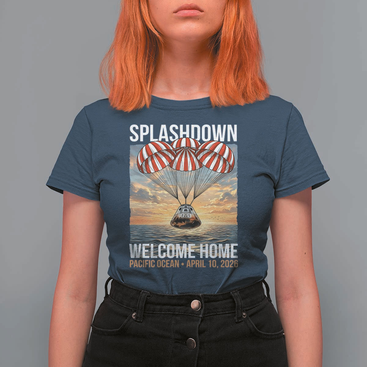 2026 Lunar Mission Splashdown Welcome Home T Shirt For Women Pacific Ocean April 10 Vintage Capsule Recovery Graphic