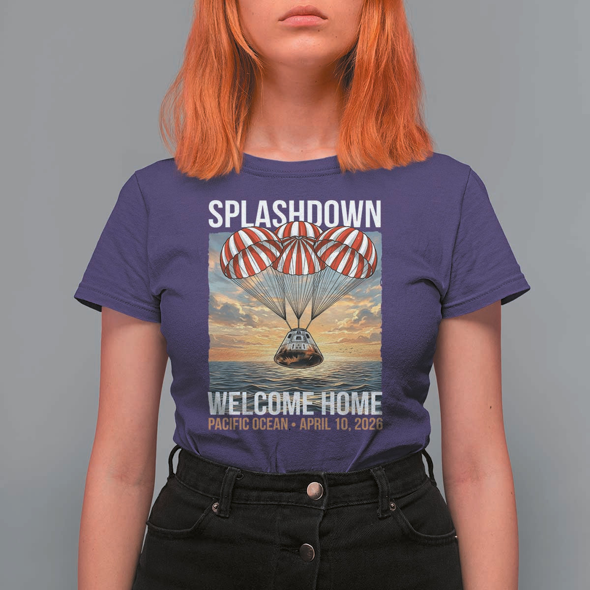 2026 Lunar Mission Splashdown Welcome Home T Shirt For Women Pacific Ocean April 10 Vintage Capsule Recovery Graphic