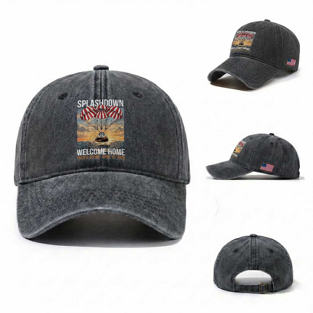 2026 Lunar Mission Splashdown Welcome Home Washed Cotton Baseball Cap Pacific Ocean April 10 Vintage Capsule Recovery Graphic