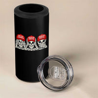 See No Crimes Hear No Truth Speak No Facts Skeletons 4 in 1 Can Cooler Tumbler Political Satire Three Wise Monkeys Graphic