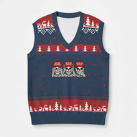 See No Crimes Hear No Truth Speak No Facts Skeletons V-Neck Knit Sweater Vest Political Satire Three Wise Monkeys Graphic