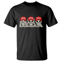 See No Crimes Hear No Truth Speak No Facts Skeletons T Shirt Political Satire Three Wise Monkeys Graphic