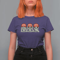 See No Crimes Hear No Truth Speak No Facts Skeletons T Shirt For Women Political Satire Three Wise Monkeys Graphic