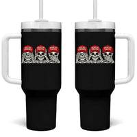 See No Crimes Hear No Truth Speak No Facts Skeletons Tumbler With Handle Political Satire Three Wise Monkeys Graphic