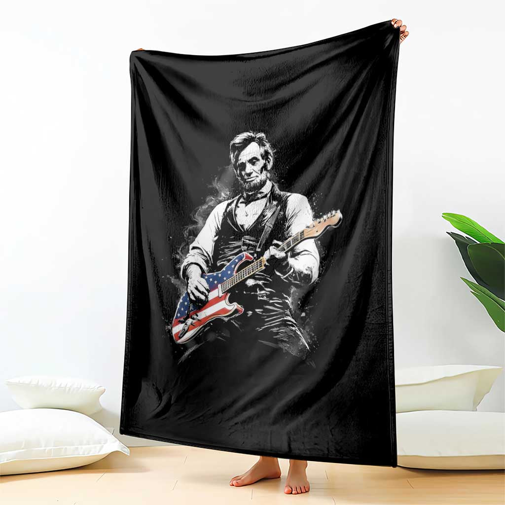 Rockin Abe Abraham Lincoln Playing Electric Guitar Throw Blanket Patriotic Music Rocker Mashup 4th of July Celebration