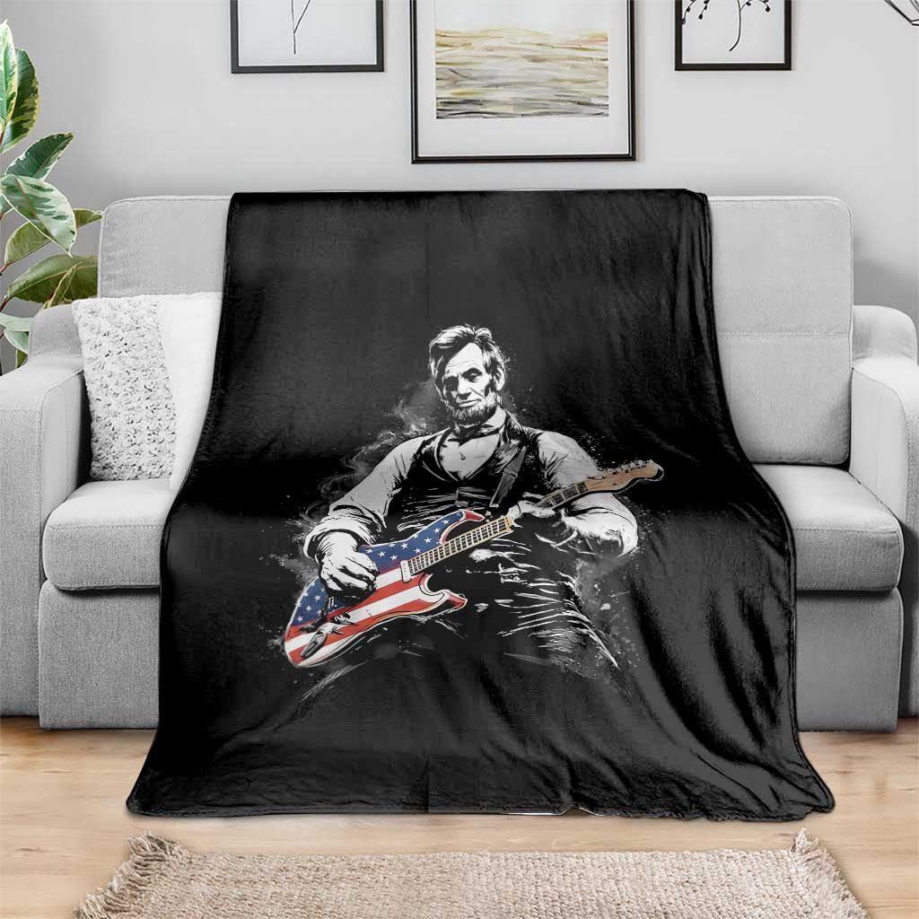 Rockin Abe Abraham Lincoln Playing Electric Guitar Throw Blanket Patriotic Music Rocker Mashup 4th of July Celebration