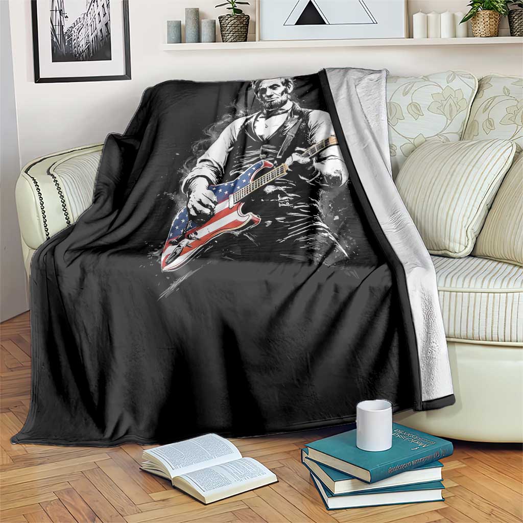 Rockin Abe Abraham Lincoln Playing Electric Guitar Throw Blanket Patriotic Music Rocker Mashup 4th of July Celebration