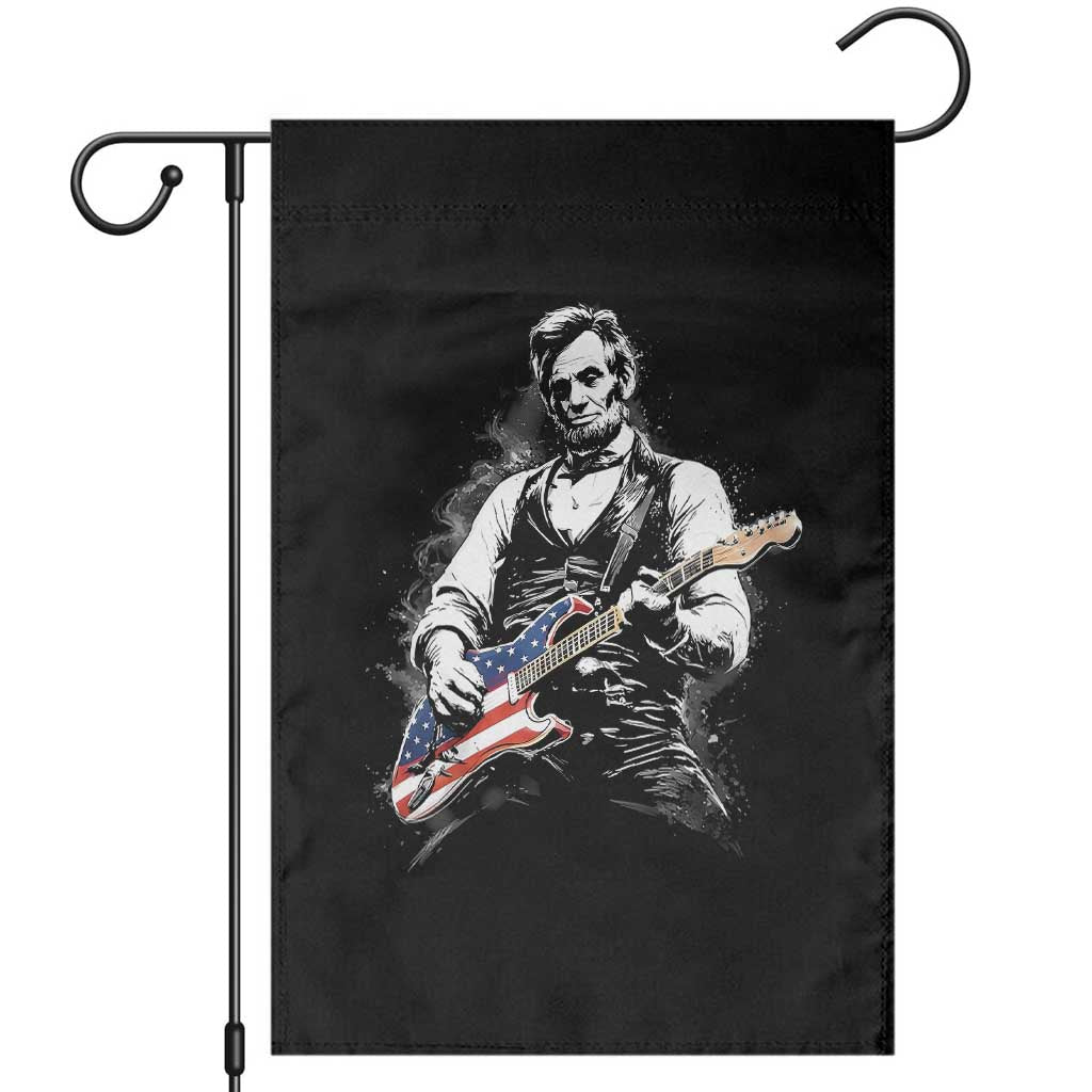 Rockin Abe Abraham Lincoln Playing Electric Guitar Garden Flag Patriotic Music Rocker Mashup 4th of July Celebration