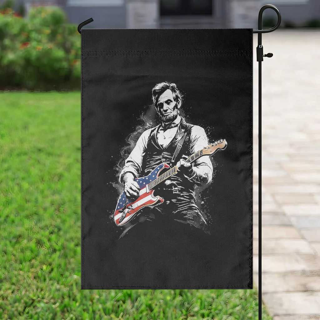 Rockin Abe Abraham Lincoln Playing Electric Guitar Garden Flag Patriotic Music Rocker Mashup 4th of July Celebration
