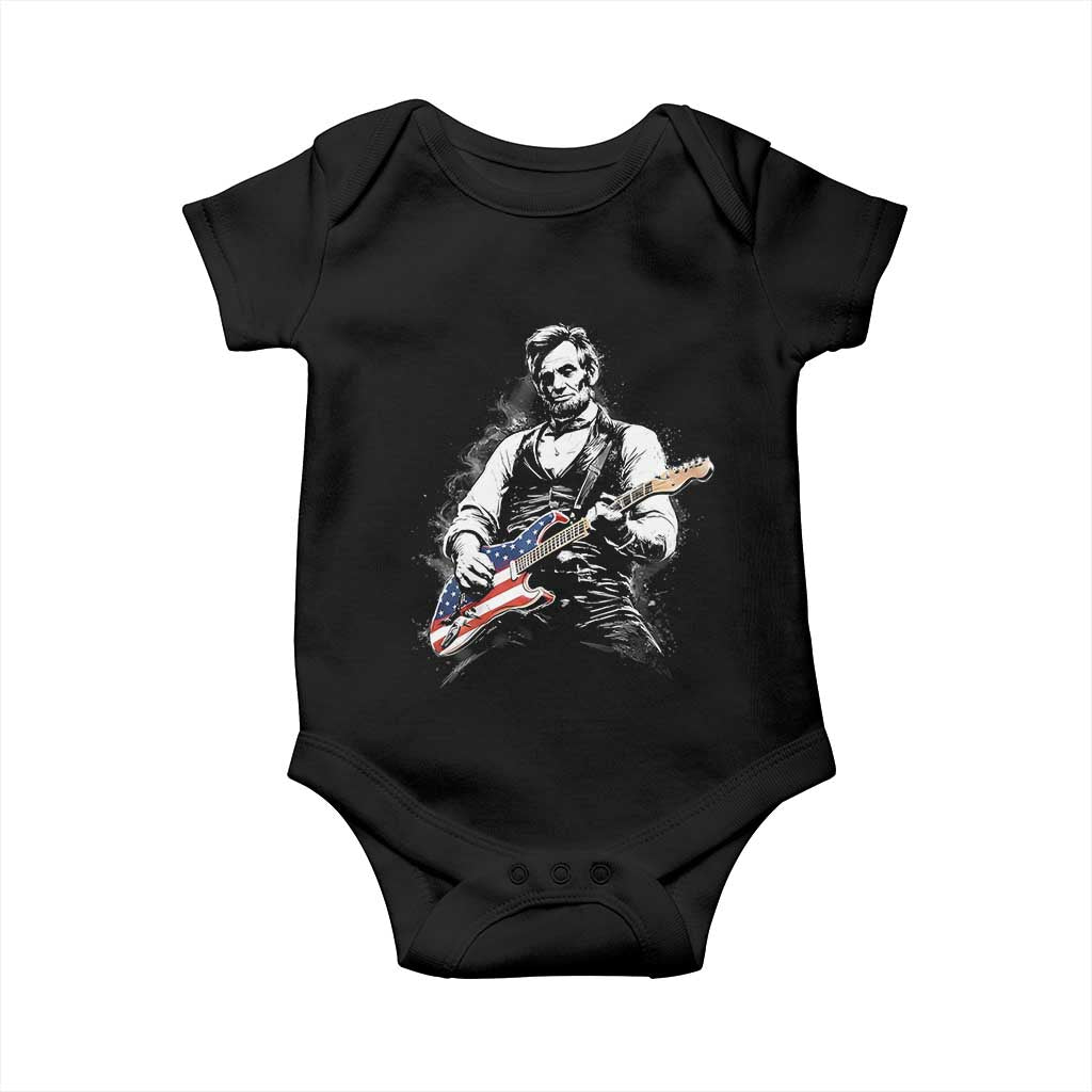Rockin Abe Abraham Lincoln Playing Electric Guitar Baby Onesie Patriotic Music Rocker Mashup 4th of July Celebration