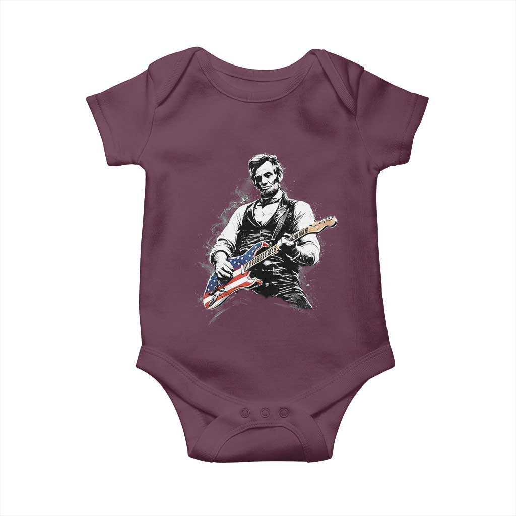 Rockin Abe Abraham Lincoln Playing Electric Guitar Baby Onesie Patriotic Music Rocker Mashup 4th of July Celebration