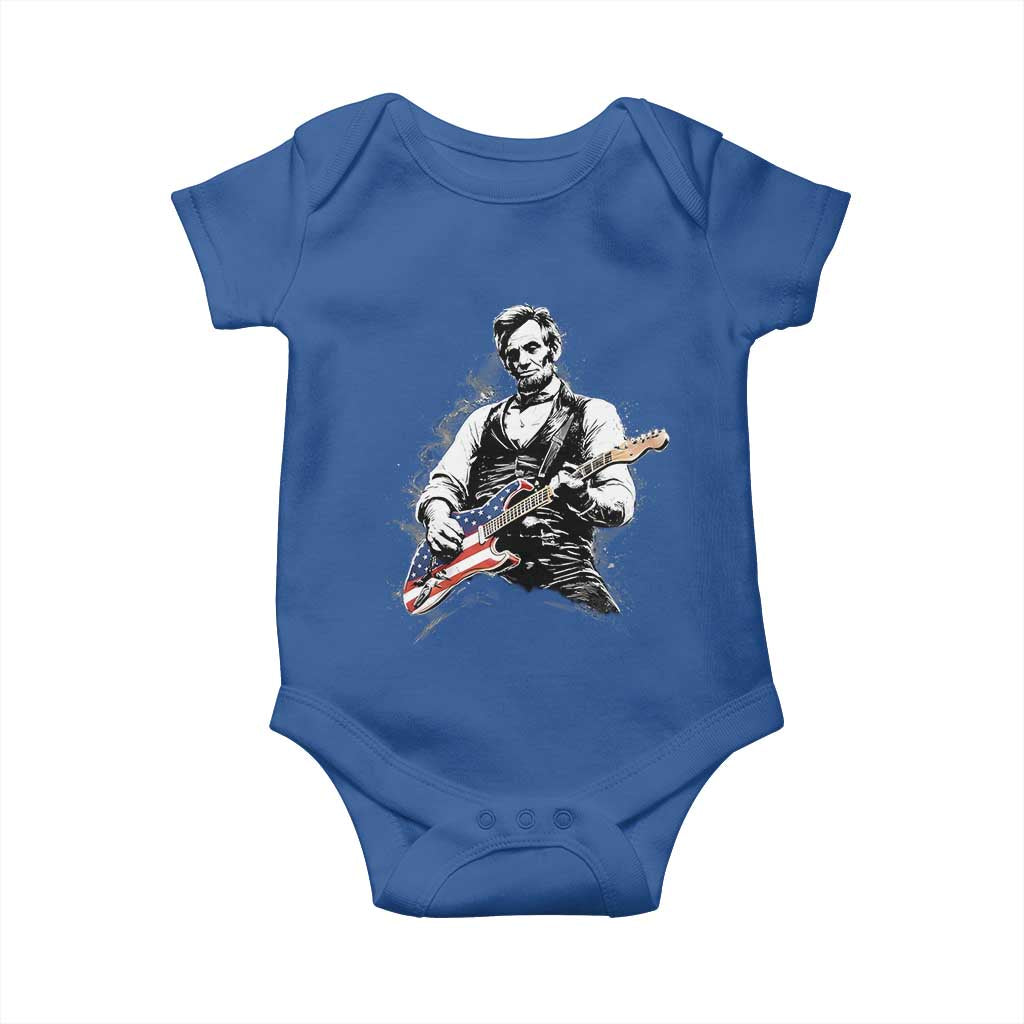 Rockin Abe Abraham Lincoln Playing Electric Guitar Baby Onesie Patriotic Music Rocker Mashup 4th of July Celebration