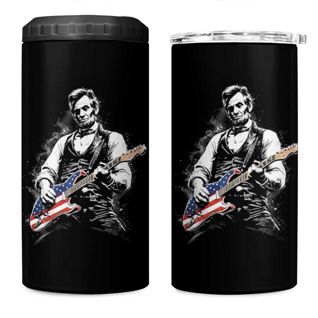 Rockin Abe Abraham Lincoln Playing Electric Guitar 4 in 1 Can Cooler Tumbler Patriotic Music Rocker Mashup 4th of July Celebration