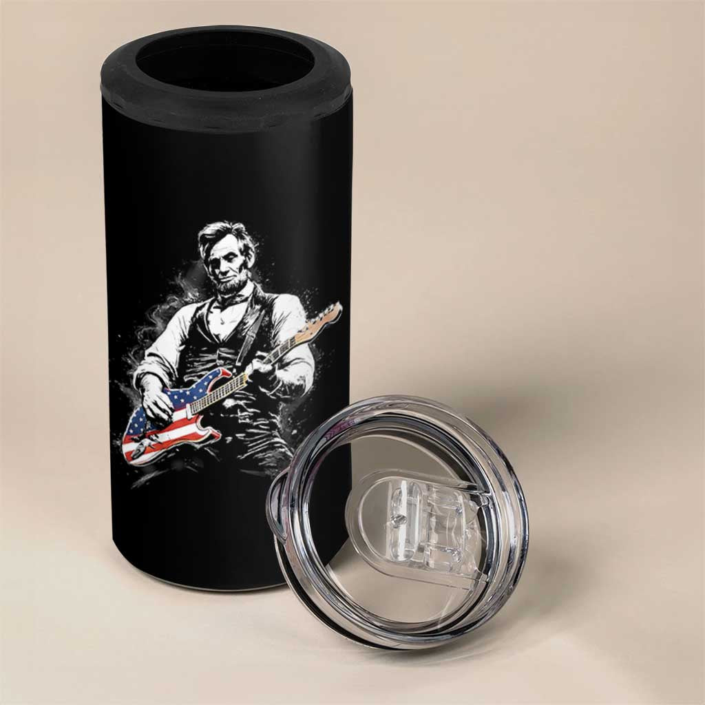 Rockin Abe Abraham Lincoln Playing Electric Guitar 4 in 1 Can Cooler Tumbler Patriotic Music Rocker Mashup 4th of July Celebration