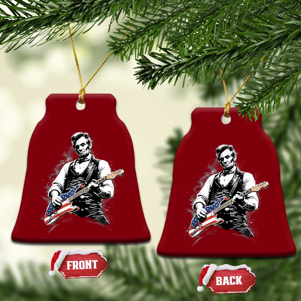 Rockin Abe Abraham Lincoln Playing Electric Guitar Ceramic Ornament Patriotic Music Rocker Mashup 4th of July Celebration
