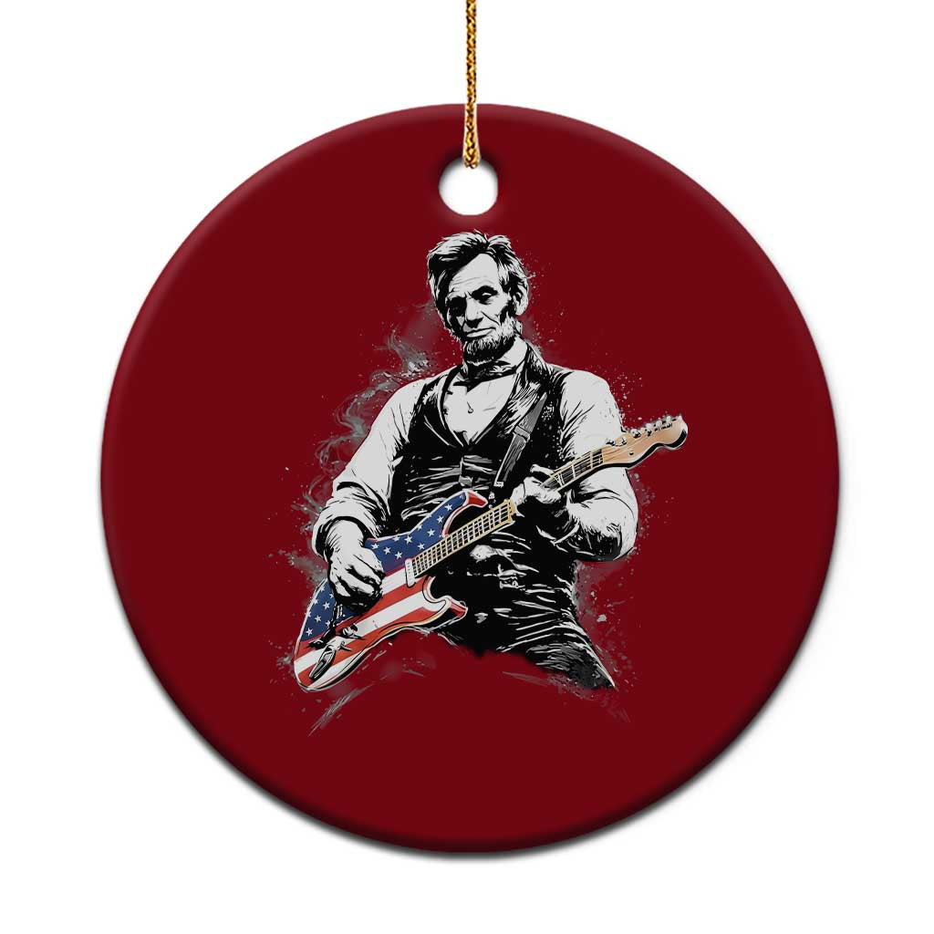 Rockin Abe Abraham Lincoln Playing Electric Guitar Ceramic Ornament Patriotic Music Rocker Mashup 4th of July Celebration