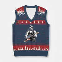 Rockin Abe Abraham Lincoln Playing Electric Guitar V-Neck Knit Sweater Vest Patriotic Music Rocker Mashup 4th of July Celebration