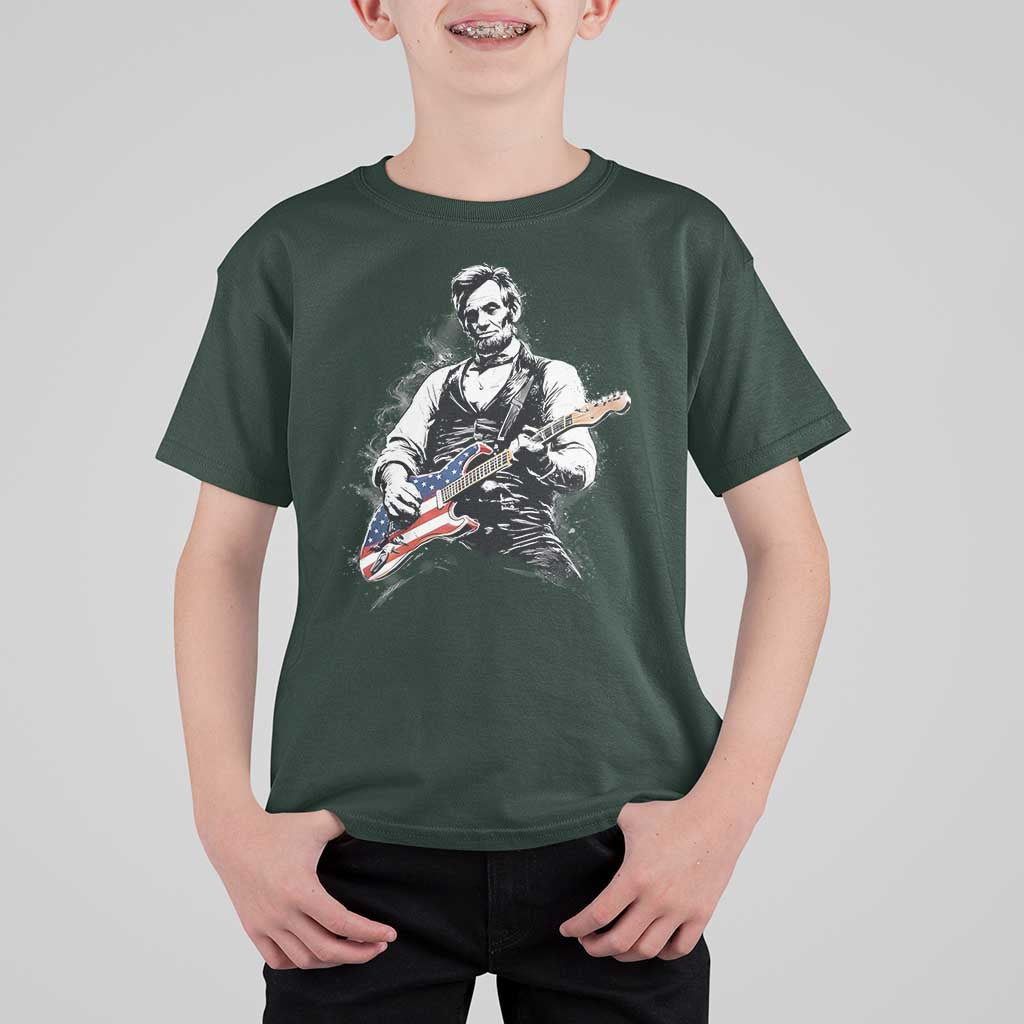 Rockin Abe Abraham Lincoln Playing Electric Guitar T Shirt For Kid Patriotic Music Rocker Mashup 4th of July Celebration