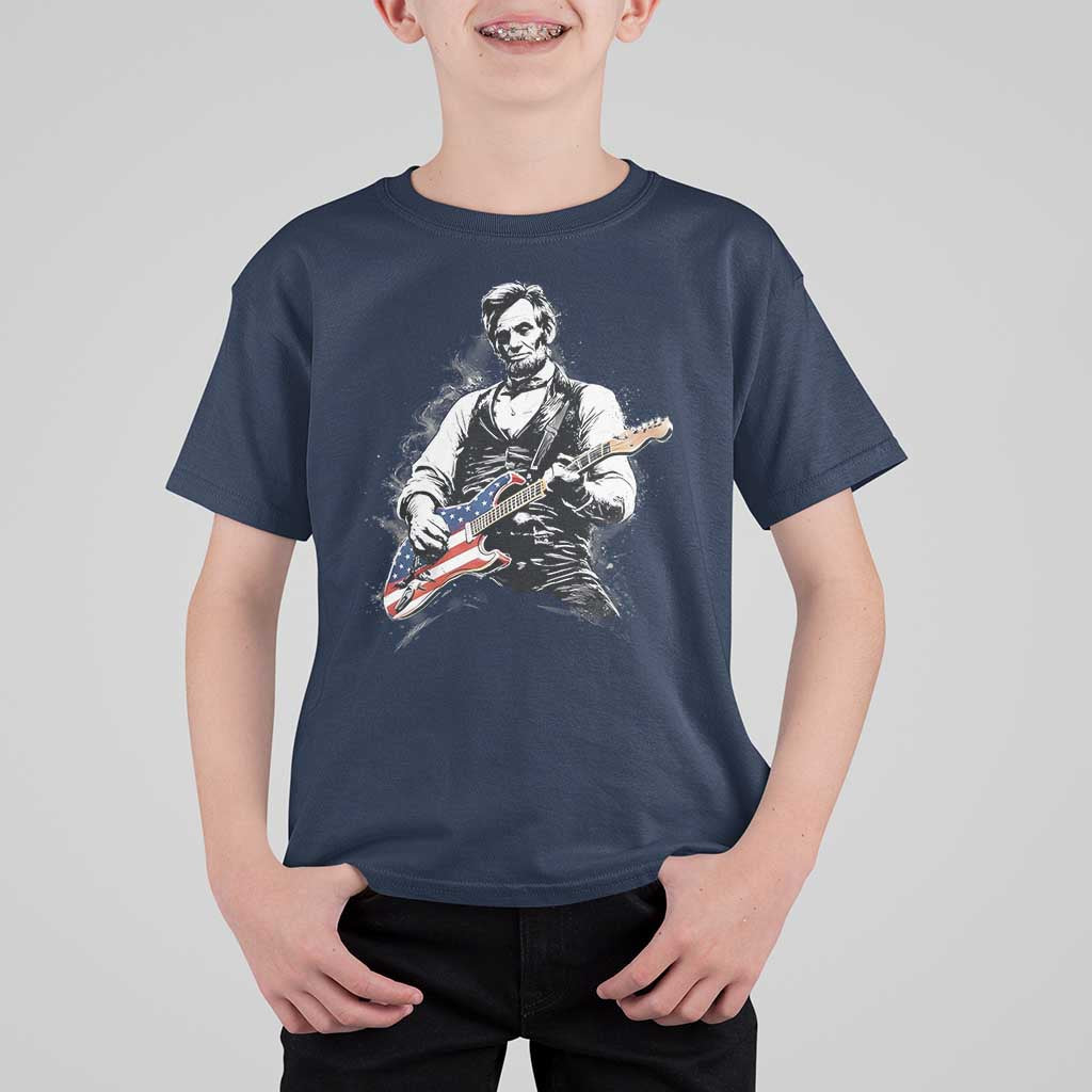 Rockin Abe Abraham Lincoln Playing Electric Guitar T Shirt For Kid Patriotic Music Rocker Mashup 4th of July Celebration