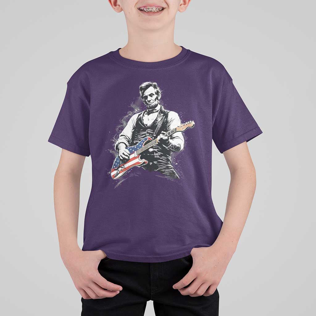 Rockin Abe Abraham Lincoln Playing Electric Guitar T Shirt For Kid Patriotic Music Rocker Mashup 4th of July Celebration