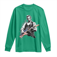Rockin Abe Abraham Lincoln Playing Electric Guitar Long Sleeve Shirt Patriotic Music Rocker Mashup 4th of July Celebration