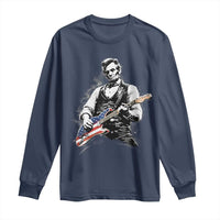 Rockin Abe Abraham Lincoln Playing Electric Guitar Long Sleeve Shirt Patriotic Music Rocker Mashup 4th of July Celebration