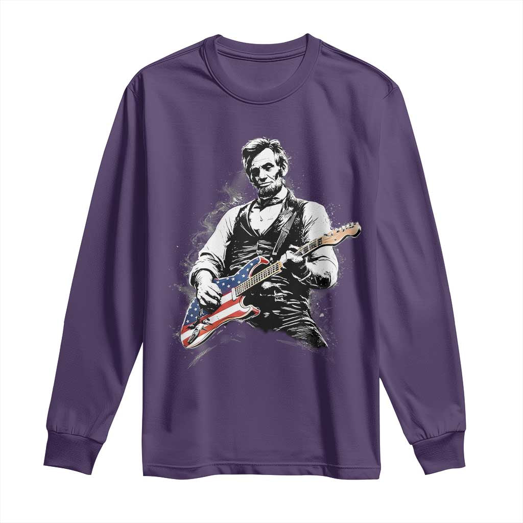Rockin Abe Abraham Lincoln Playing Electric Guitar Long Sleeve Shirt Patriotic Music Rocker Mashup 4th of July Celebration